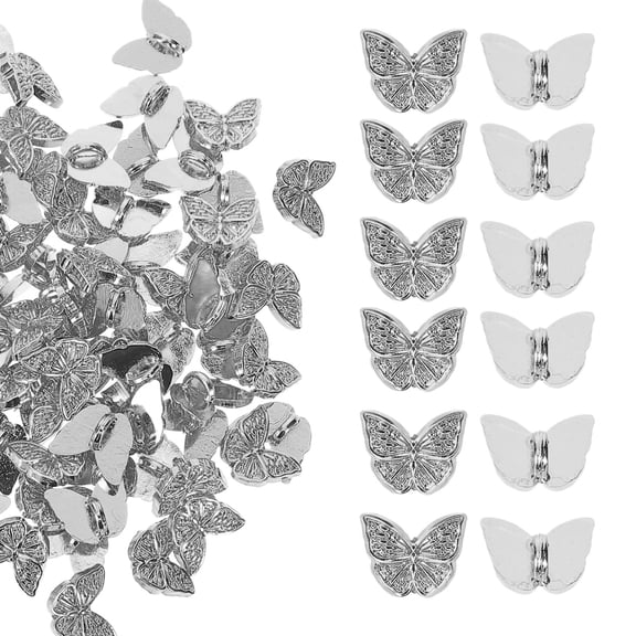 WASHWEPE 100Pcs Buttons for Crafts Diy Decoration Silver Iron Miniature Butterfly Shape