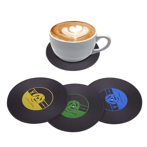 WASHWEPE 10Pcs Assorted Color Vinyl Record Coasters Creative Retro Cup Mats for Kitchen Drink Surface Protection