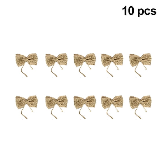 WASHWEPE 10Pcs Beige Linen Burlap Bow Decorative Handmade Bows For Wedding Party Diy Craft Home Decoration Christmas