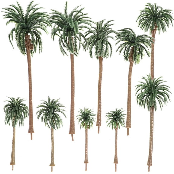 WASHWEPE 10Pcs Model Coconut Palm Tree for Indoor Decoration Green Color Miniature Design