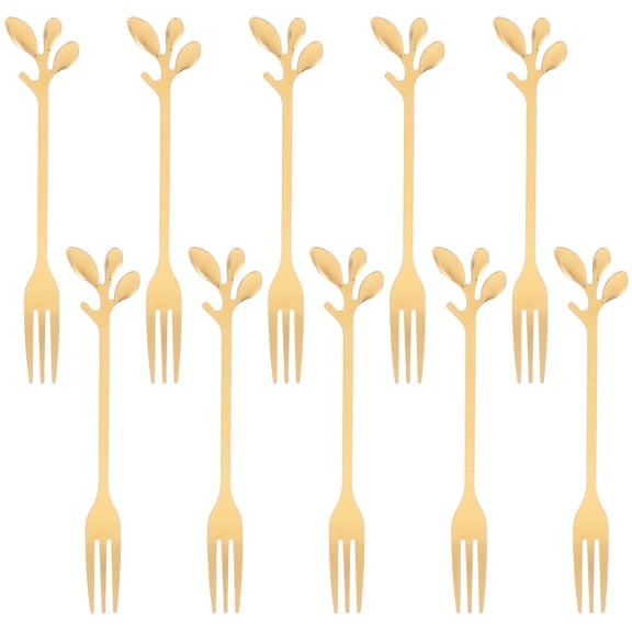 WASHWEPE 10Pcs Stylish Plated Gold Leaf Serving Forks for Charcuterie Desserts and Kitchen Use