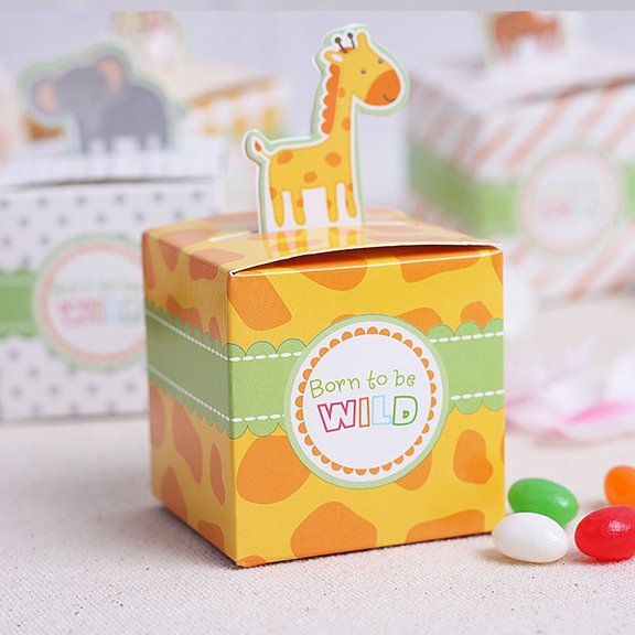 WASHWEPE 10Pcs Yellow Candy Box Paper Material with Giraffe Print for Event Use