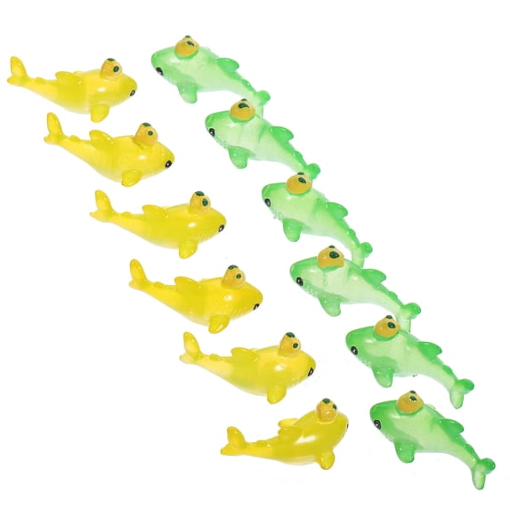 WASHWEPE 12Pack Miniature Shark Figurine Design Yellow Green Resin For Home And Office Desk Ornament