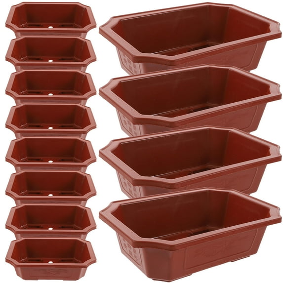 WASHWEPE 12Pcs Coffee Brown Plastic Plant Pots for Enthusiasts Drainage Flower Pots 9.4x6.7x2.8in