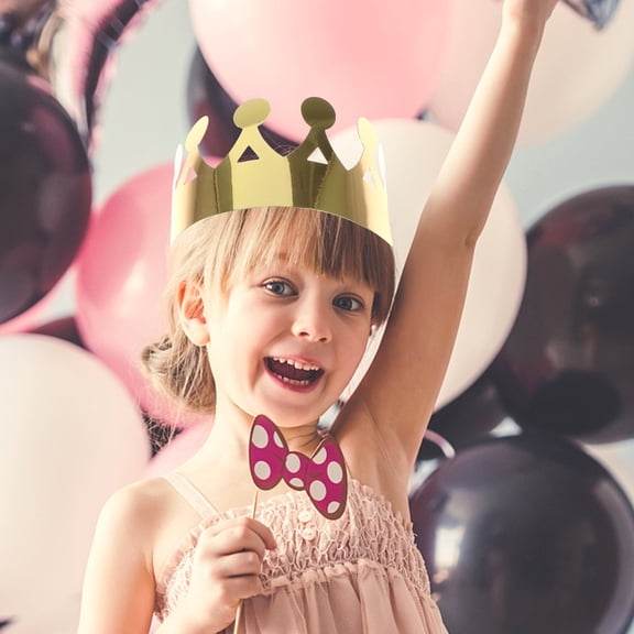 WASHWEPE 12Pcs Golden Party Crown Hat Paper Caps Comfortable for Birthday and Shower Events