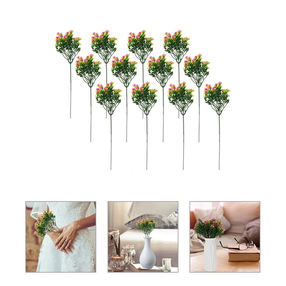 WASHWEPE 12Pcs Pink Simulation Flower Bouquet Plastic Silk Flower Iron Wire for Outdoor Activities Adornment