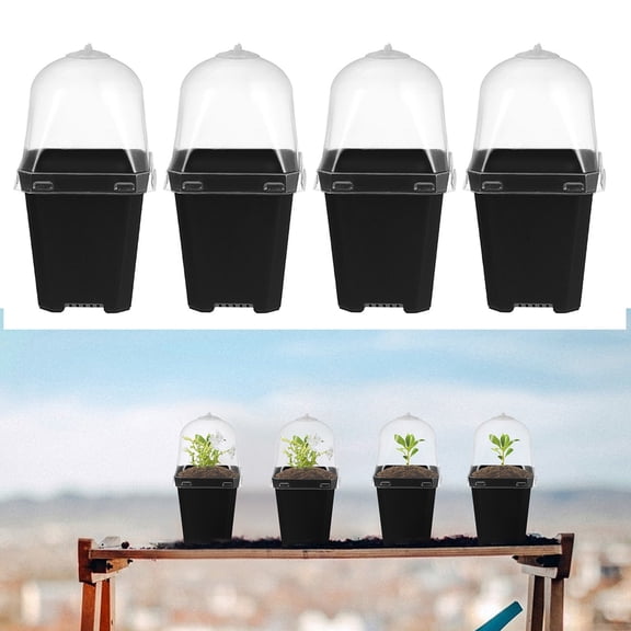 WASHWEPE Plant Starting Pot Black Plastic with Humidity Dome and Ventilation 12Sets
