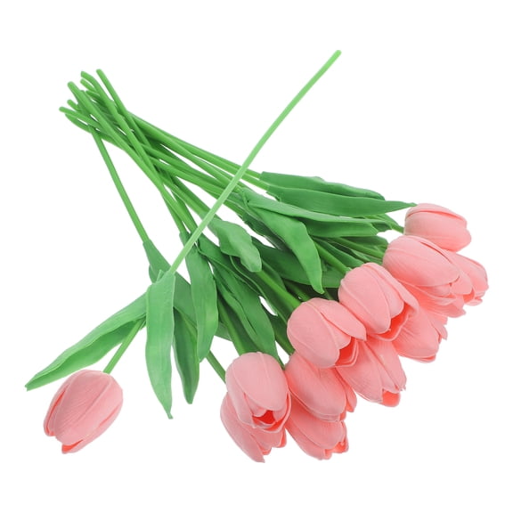 WASHWEPE 15Pcs Delicate Bouquet Decor Pink Artificial Tulips with Iron Wire Stems