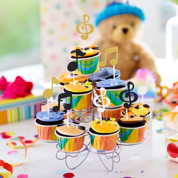 WASHWEPE Music Theme Cake Topper for Birthday Party 18Pcs in Gold and Silver