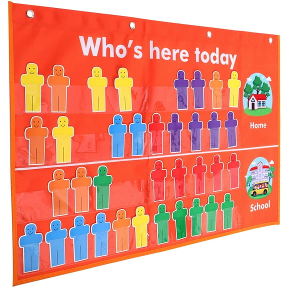 WASHWEPE 1Pack Attendance Pocket Chart for Students Classroom 81.0x48.2x0.4in Polyester Fabrics
