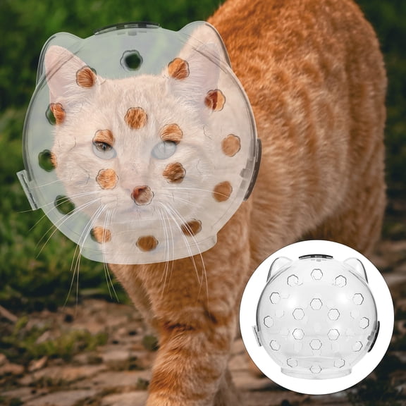 WASHWEPE 1Pack Clear ABS Cat Head Cover Perfect for Prevent Licking Adjustable Protective Hood for Small Pets