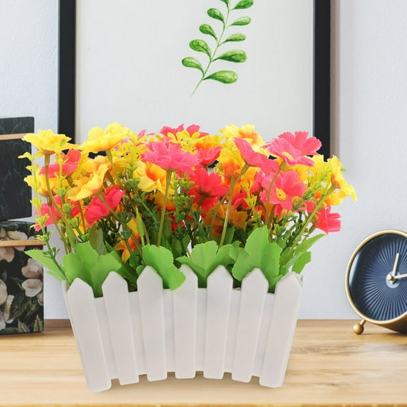 WASHWEPE 1Pack Fake Daisy Artificial Flowers Orange Plastic Garden Decor Shelf Display