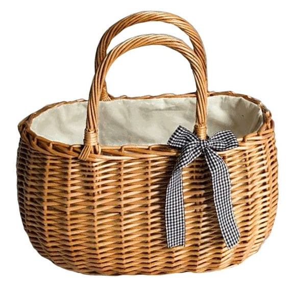 WASHWEPE 1Pack Hand-Woven Flower Basket Assorted Color Rattan Cloth Synthetic Material Basket For Flowers