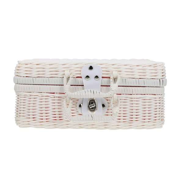 WASHWEPE 1Pack Imitation Rattan Woven Suitcase for Adults Rectangular White Plastic Polyester
