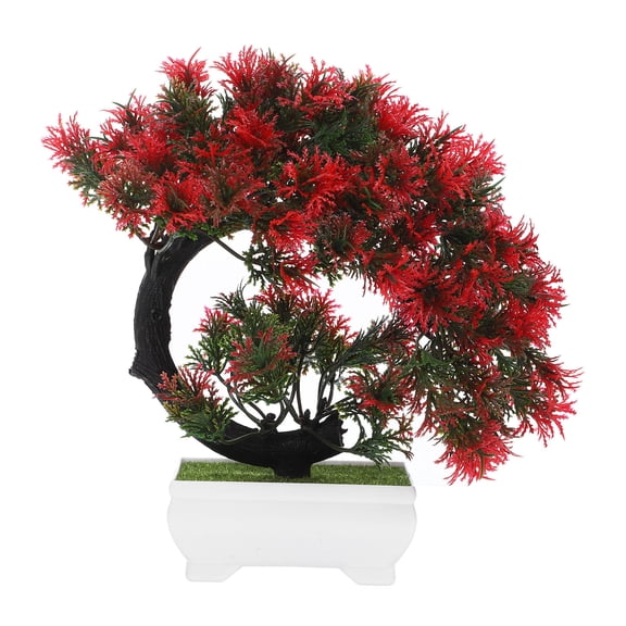 WASHWEPE 1Pack Red Artificial Bonsai Tree Plastic PP Decorative Potted Plants for Home Decoration Item