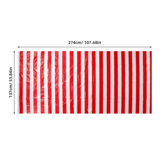 WASHWEPE 1Pack Red and White Striped Tablecloth for Circus Themed Parties 11x54in Plastic