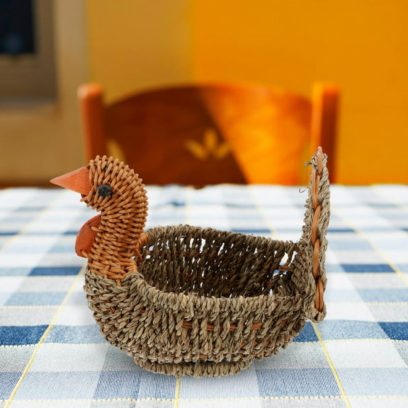 WASHWEPE 1Pack Turkey Shaped Woven Fruit Basket Straw Material Home Decoration
