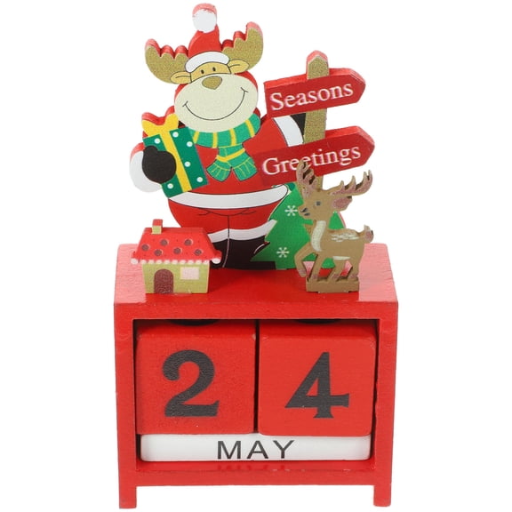 WASHWEPE Cube Calendar Blocks Christmas Calendar Red Wooden 1Pack