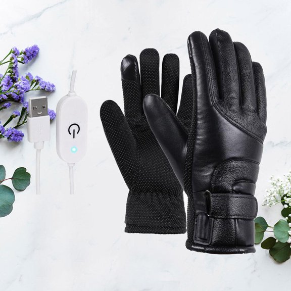 WASHWEPE 1Pair Motorcycle Thermal Gloves Black Electric Heated Riding Gloves with Four Gear Temperature Control