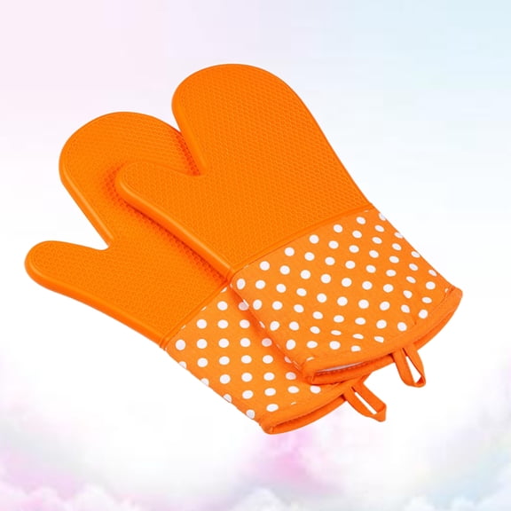 WASHWEPE 1Pair Non Slip Orange Oven Mitts Heat Resistant Silicone Gloves for Kitchen Use