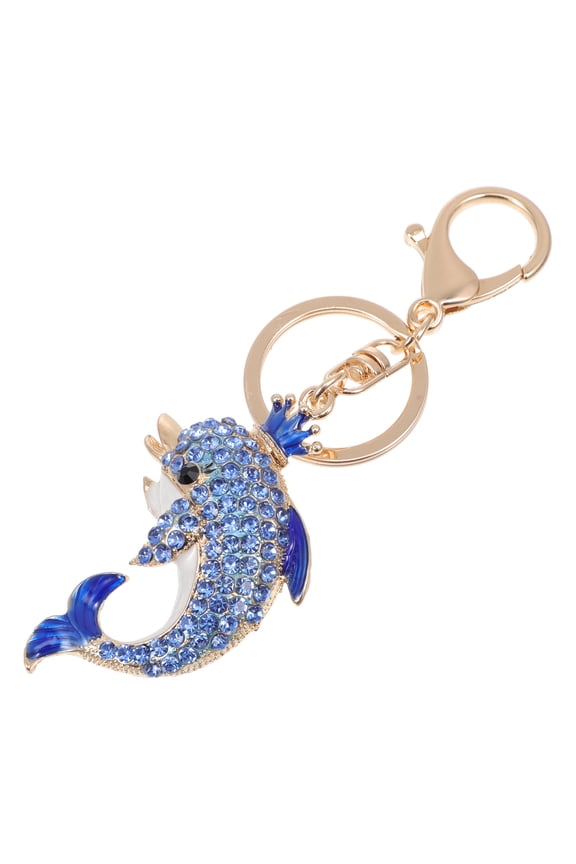 Blue Dolphin Rhinestone Keychain for Decor - Metal Pendant with Ring
