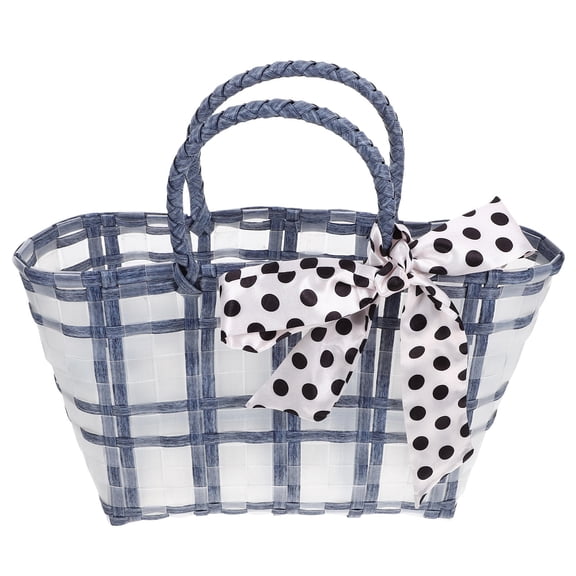 WASHWEPE 1Pc Translucent Blue Plastic Hand Basket with Fashionable Weave Pattern