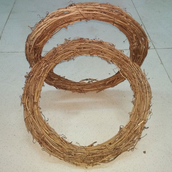 WASHWEPE 1Pc Light Brown Dried Rattan Circle Garland Christmas Vine Wreath for Decorative Hanging