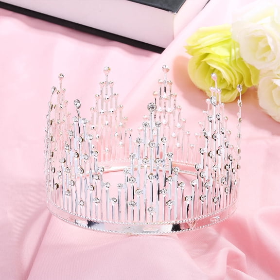 WASHWEPE 1Pc Crystal Crown Cake Topper Plated Silver for Decorative Cake Celebrations