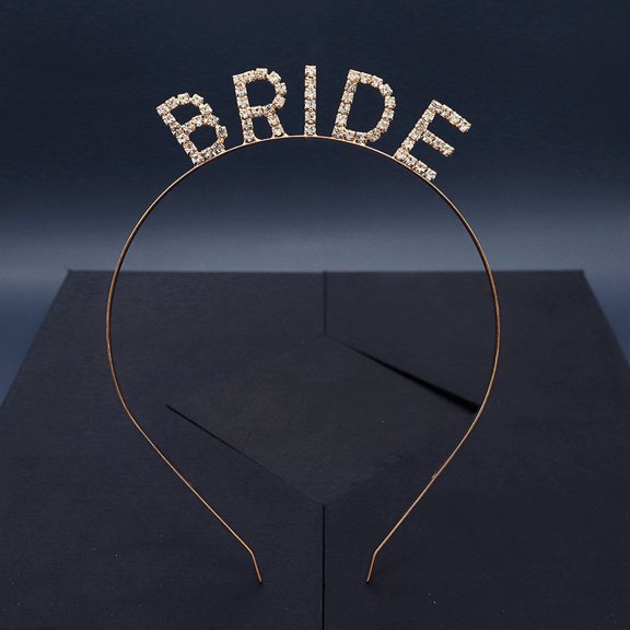 WASHWEPE 1Pc Wedding Hairband Golden Letter Headband Rhinestone Headpiece for Bride