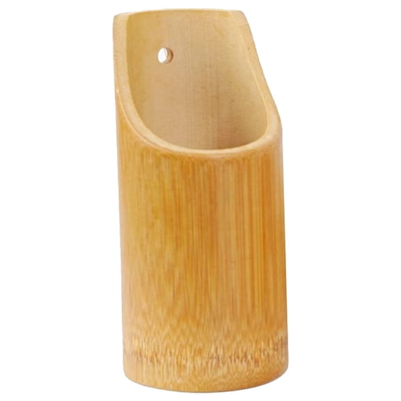 WASHWEPE 1Pcs Bamboo Utensil Holder Beige Cylindrical with Slanted Opening for Kitchen Utensils Cutlery Organizer