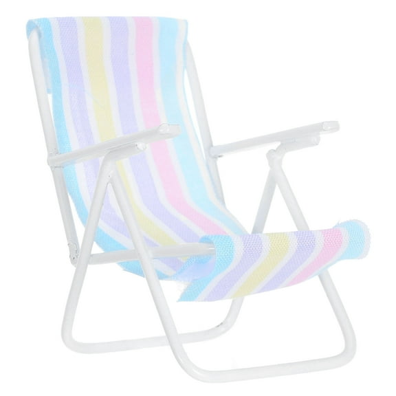 WASHWEPE Mini Furniture Prop Mini Deck Chair Multi 1Pcs Iron Cloth Realistic Seaside Scene Building