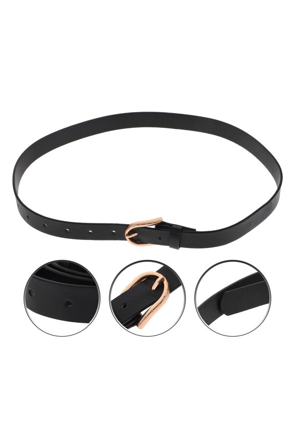 1Pcs Black Pu Flat Adjustable Length Casual Versatile Wide Belts for Women 41.2x1.3x0.6in