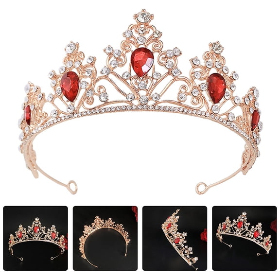 WASHWEPE Elegant Look Design Tiara Crown Red 1Pcs 6.7X6.7In