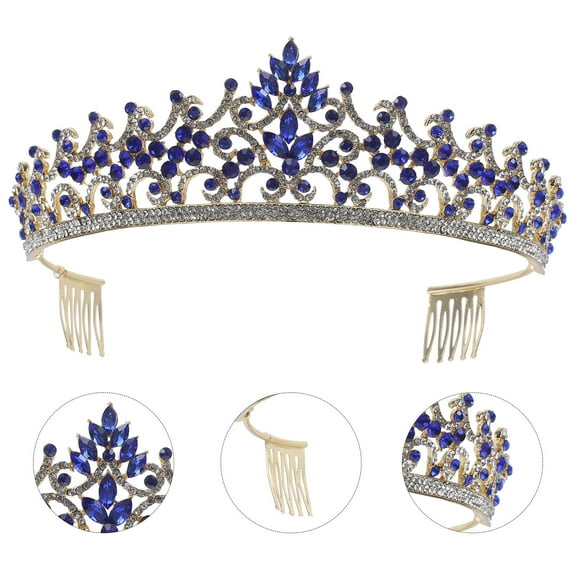 WASHWEPE 1Pcs Bride Tiara Wedding Bridal Crown Blue Alloy 16.5x5.5in Hair Decoration