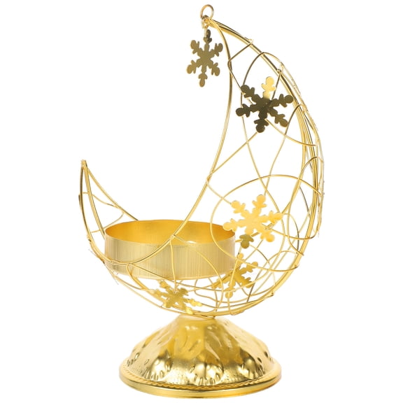 WASHWEPE 1Pcs Golden Iron Moon Shaped Candlestick Home Decor For Mantels Shelves Festive Atmosphere