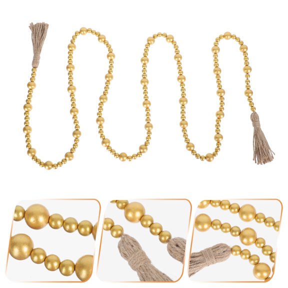 WASHWEPE 1Pcs Golden Xmas Pendant Wooden Beads Decor Backdrop for Party Organizers