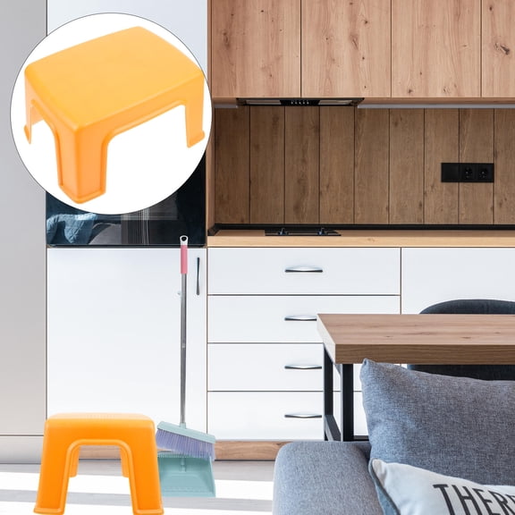 WASHWEPE 1Pc Orange Simple Plastic Footstool Stackable Non Skid Home Furniture Stool