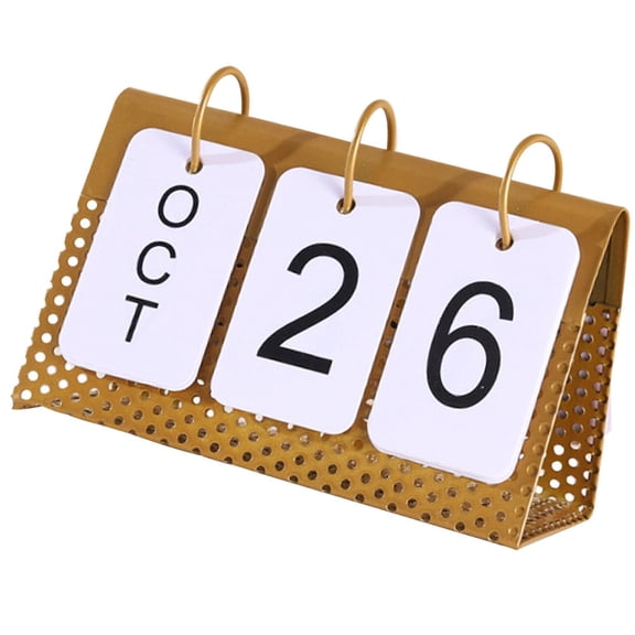 WASHWEPE 1Pcs Iron Stand Desk Calendar for Home Tabletop Ornament with Manual Page Turning Function