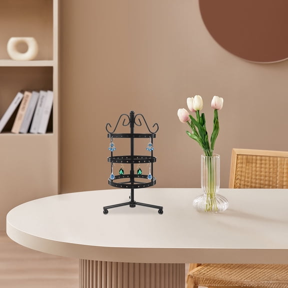 WASHWEPE 1Pcs Space-saving Rotating Earrings Holder Rack 3 Tier Metal Jewelry Organizer Hanger for Home and Exhibitions