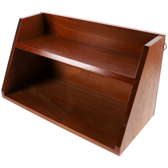 WASHWEPE 1Pcs Storage Rack Brown Wood Rectangular Organizer For Kitchen Counter 11.4X5.5X6.4in