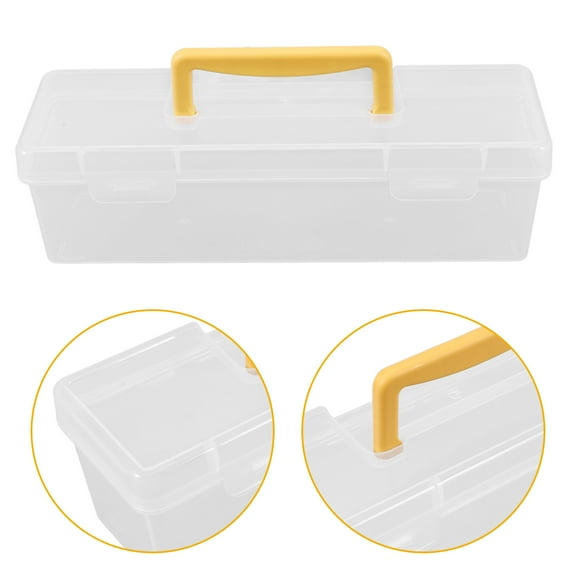 WASHWEPE 1Pcs Yellow Plastic Stationery Storage Box for School and Art Projects 11.8x3.7x3.7in Rectangular Shape