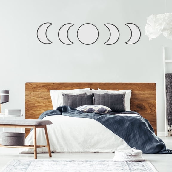 WASHWEPE 1Set Self Adhesive Acrylic Moon Phase Mirror Black Decorative Wall Tile