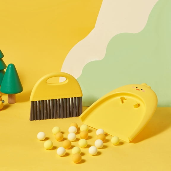 WASHWEPE 1Set Cartoon Mini Broom And Dustpan Set For Homeowners Yellow Plastic