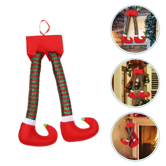 WASHWEPE 1Set Elf Legs Hanging Decor Multi Color 45.0x20.0x8.0in Cloth Funny Ornaments Christmas Party Supplies