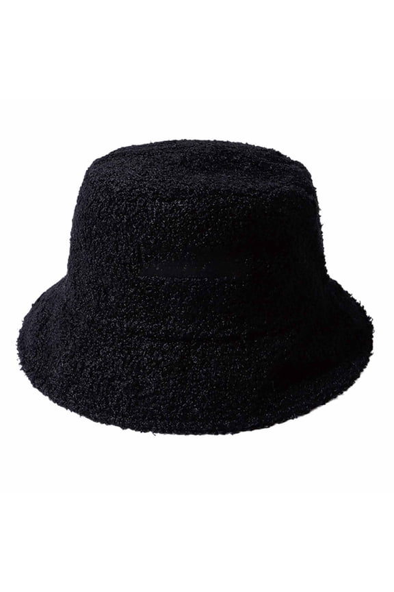 1Set Black Shearling Hat for Women Double Side Lamb Wool for Winter Style