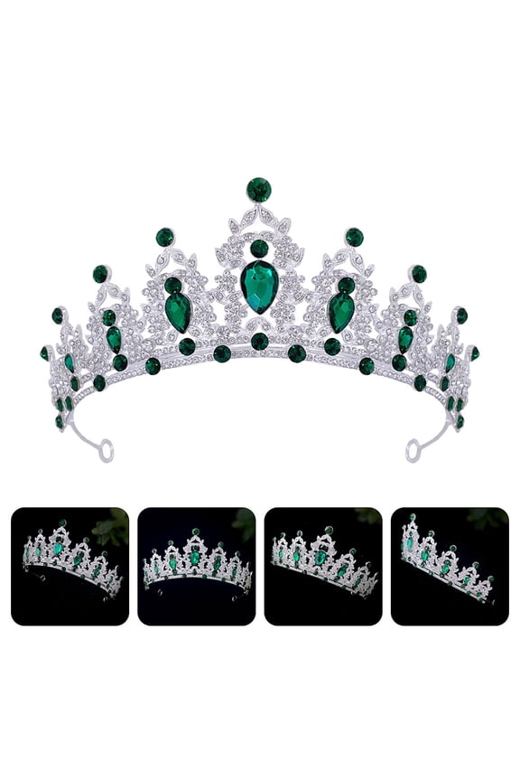 1Set Green Rhinestone Crown Tiara For Brides Prom Wedding Bridal Hair Accessories
