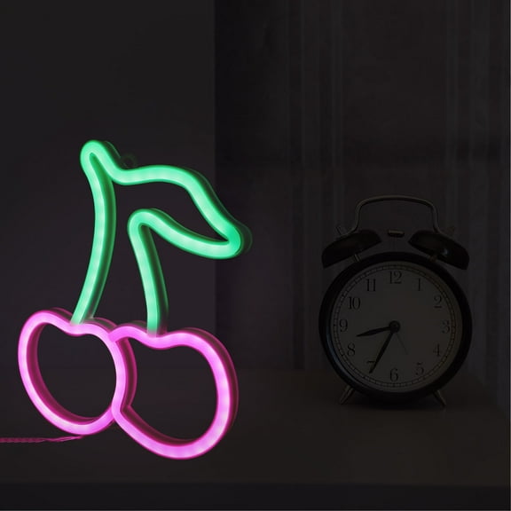WASHWEPE 1Set Led Neon Lights For Kids Room Decoration Cherry Shape 8.7X7.9X0.9In