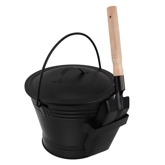 WASHWEPE 1Set Heavy Duty Black Metal Ash Pail with Handle for Safe Ash Removal and Storage