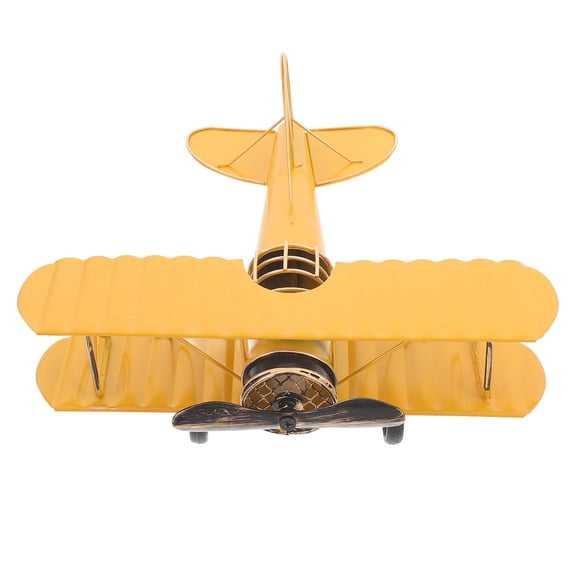WASHWEPE 1Set Metal Miniature Plane Yellow Biplane Shape For Home And Office 11.5X7.3X3.3in