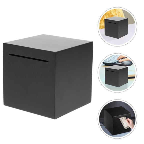 WASHWEPE 1Set Money Container 7.9In Black Square Stainless Steel For Home Use Unbreakable Box